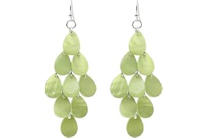 Jules D. Layered Dangling Shell Disc Beads Earring Handmade Multi Colorful Orange Red Blue Drop Chandelier Earring for Women Girls