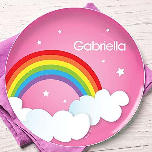 Dreamy Rainbow Personalized Plate for Kids Handmade