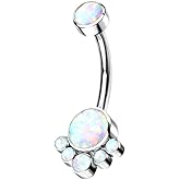 Pierced Owl - 14G G23 Implant Grade Titanium Internally Threaded Top Round Bezel Set Synthetic Opal Cluster Navel Belly Button Ring