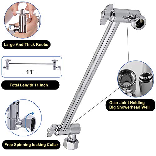 Rain Shower Head with 11'' Adjustable Arm, NearMoon High Pressure