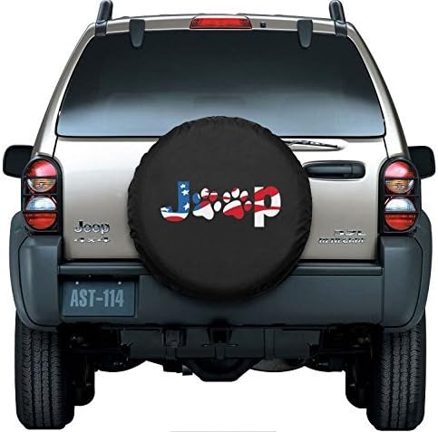 Moonet Spare Tire Cover with America Flag Dog Paws Logo Car Truck SUV Camper for Liberty Wrangler Grand Cherokee R17 P265/75R16 255/75R17 (Diameter 31inch-33inch)