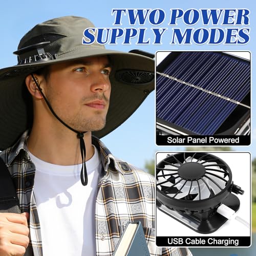 Solar Fan Hat,Solar Powered Fan Hat for Men Women,Wide Brim Sun Hat with 2 Solars Fan,2-in-1 Hands-Free Hats Fans
