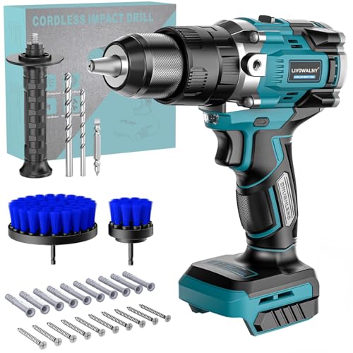 LIVOWALNY 90Nm Taladro Percutor a Bateria, Atornillador Electrico Compatible con Makita 18V, Caja de Cambios de 2 Velocidades y 21 Niveles de par, Para Reformas（Solo Herramientas）-Azul Marino