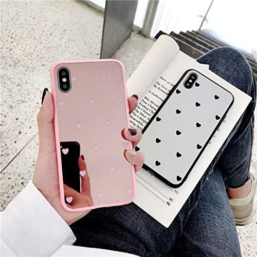 Pink Black Mirror Back Hearts Cute Slim Bumper Case Protective Cover for iPhone X XR XS Max 8 7 Plus (Black, for iPhone 7/8)
