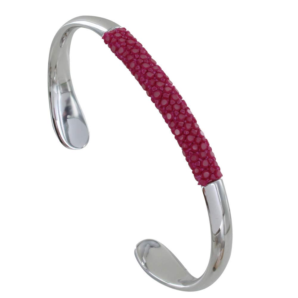 LES POULETTES BIJOUX - Brass Rhodium Plated Mixed Bracelet Half Bulrush and Leather - Fuchsia