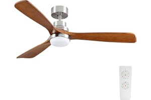EASYMER 52" Ceiling Fans Lights with Remote Control & 3 Wood Blades, 3 Color Temperatue Adjustable, Timer, Quiet DC Motor Modern Ceiling Fan for Patio, Living Room, Bedroom, Office, Indoor, Outdoor