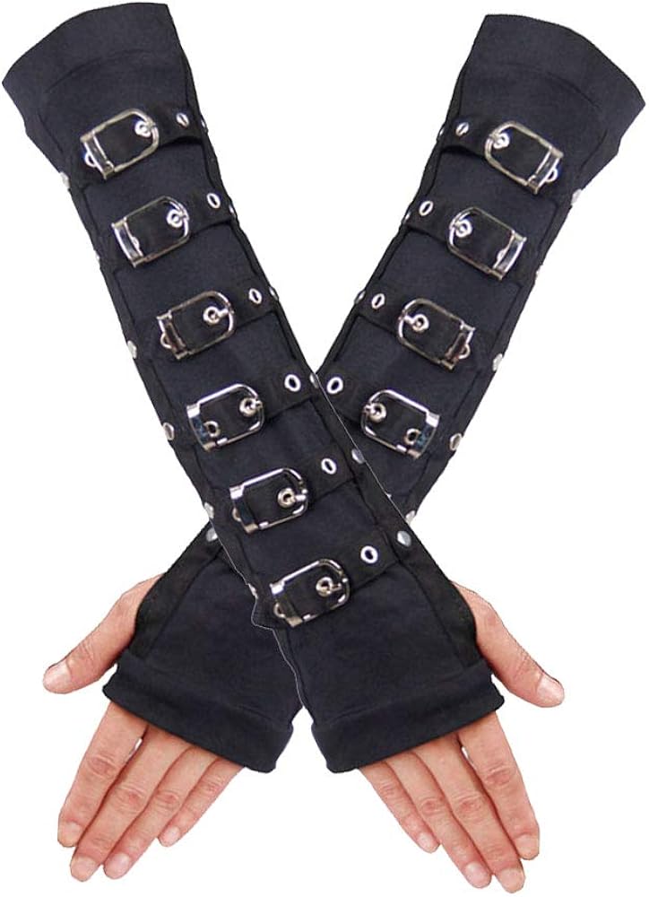stylish14 Punk Metal Gloves for Women Gothic Adjustable