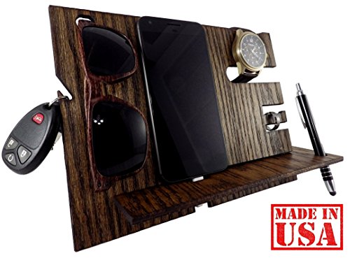 Wooden Docking Station and Personal Accessories Organizer (Dark Walnut)