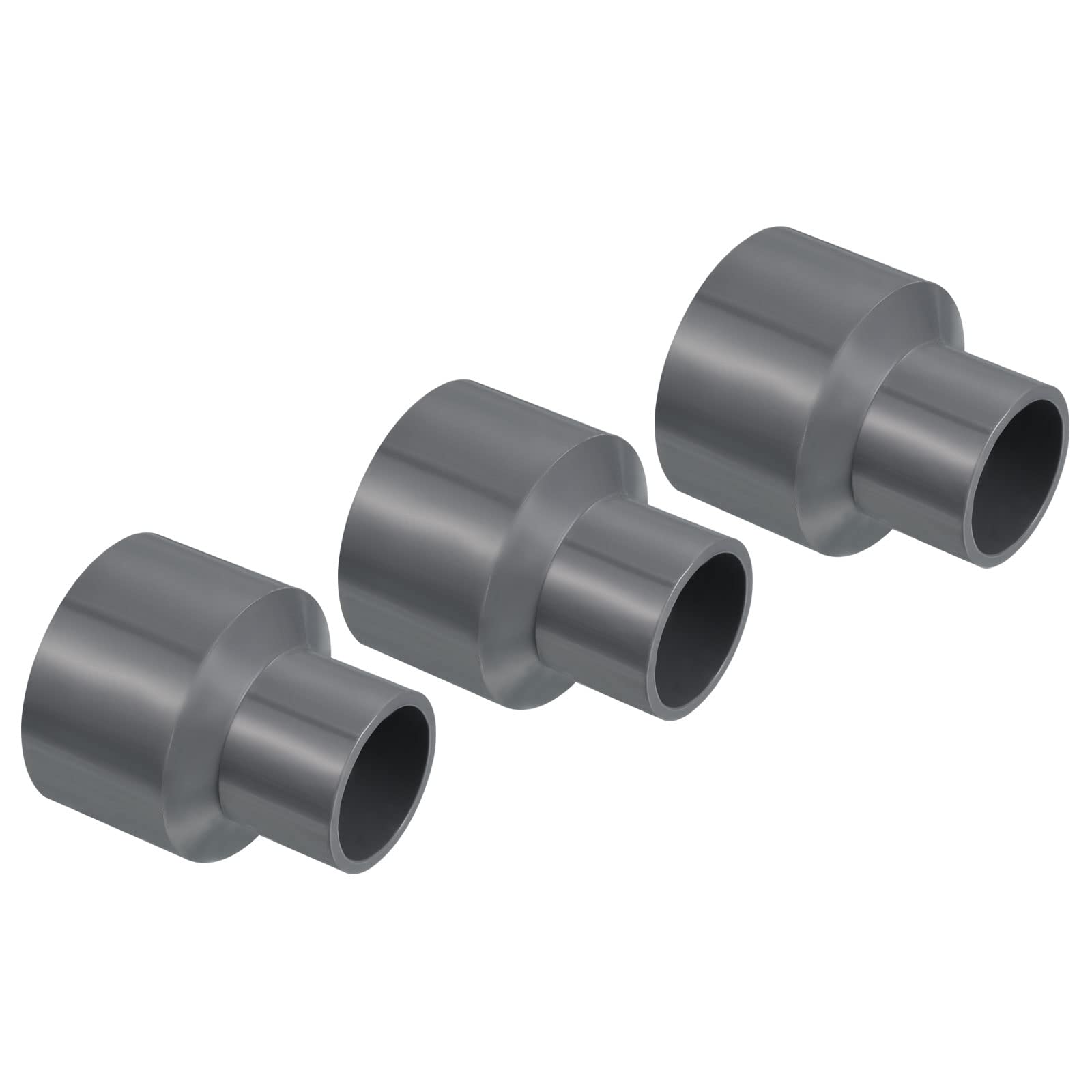 PATIKIL PVC Reducer Pipe Fitting 40x25mm, 3 Pack Straight Coupling Adapter Connector, Gray