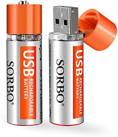 ❤ USB Rechargeable AA Lithium Batteries - Li-ion Battery Cell - 1.5V/1200mAH (2-Pack) - Not NI-MH/NI-CD/Alkaline Batteries - ECO-Friendly and Recyclable - No Memory Effect