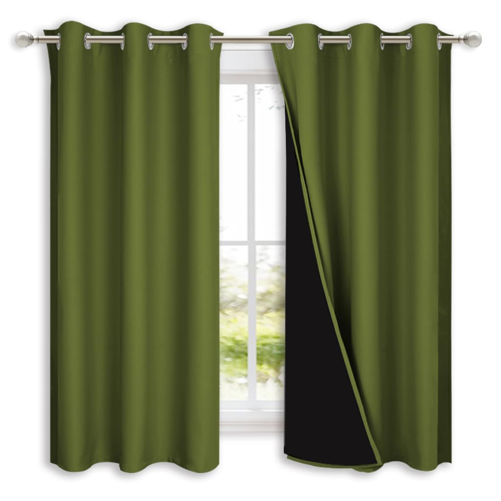NICETOWN Full Shade Curtain Panels, 62 x 72 inch, Olive Green, Pair of Energy Smart & Noise Blocking Out Blackout Drapes for Dining Room Window, Thermal Insulated Guest Room Lined Window Dressing