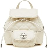 Mewpurrs Womens Leather Mini Backpack Purse, Quilted Daypack, White | Genuine Leather, Quilted Mini Backpack, Detachable Pouch, Drawstring Closure, Magnetic Flap, Compact Travel Daypack
