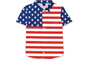 Remimi Unisex Kids Hawaiian Shirt Short Sleeve Fourth of July Patriotic Button Up 5-14 Years