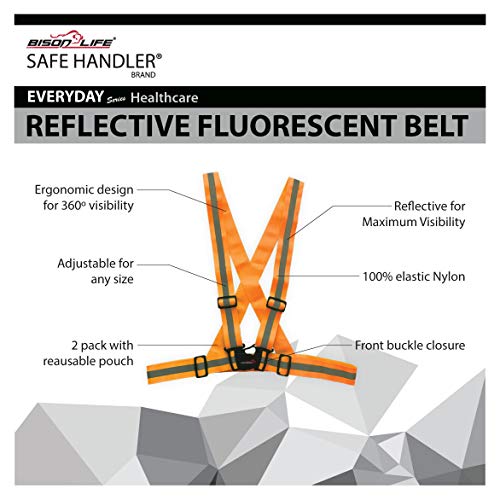SAFE HANDLER Reflective Fluorescent Belt | 360 º Fluorescent Visibility, Lightweight, Reusable, Adjustable, Easy to Wear (Orange & Yellow 2 PACK)