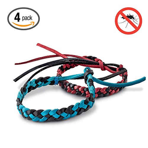 Hoont8482; Natural Mosquito Repellent Faux Leather Braided Bracelet - Pack of 4 / Enjoy Outdoor & Indoor Protection – Special Formulated Natural Plant-derived Ingredients - Fits Adults and Teens