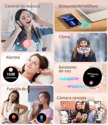 Reloj Inteligente Mujer, 1.32" AMOLED Smart Watch con Llamadas Bluetooth, 120+ Deportes Smartwatch Mujer con 2 Correas, IP68 Waterproof, Sueño, Actividad Calorías Podómetro Android iOS (Oro rosa)
