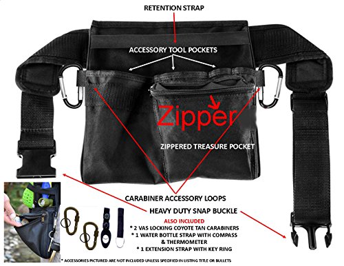 VAS Treasure Hunters and Metal Detectors Tool Belt 2 | Utility Tool Belt | Coin Probe | Hand Trowel | Cleaning Kit Brushes/Picks / Mag Tweezers | Treasure Bag | 5lb Pen Separator