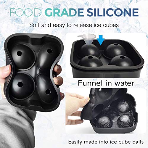 Olywee 3er Pack Eiswürfelschalen-Schwarzes Silikon 4 Riesen Eisball Würfelhersteller + 3D Schädel Eisbehälter Schädel… – Bild 5