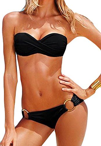 FDH21K21J2 Womens Solid Color Sexy Bikini Bra Beach Split Swimsuit BlueUS Small