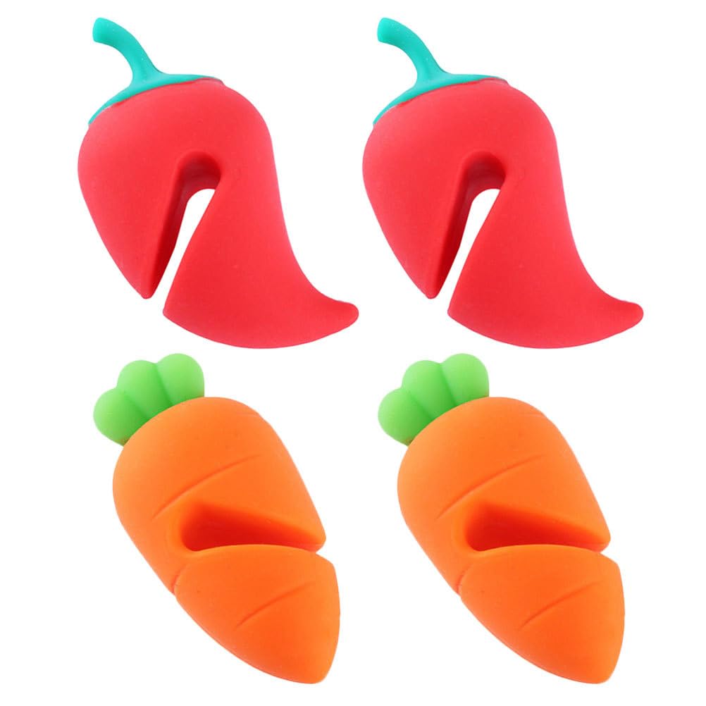 HEMOTON Silicone Pot Lid Lifters Set of 4 - Carrot and Chili Shaped Kitchen Pot Lid Holders for Steam Release and Spill Prevention Pan Clips for Saucepan Covers