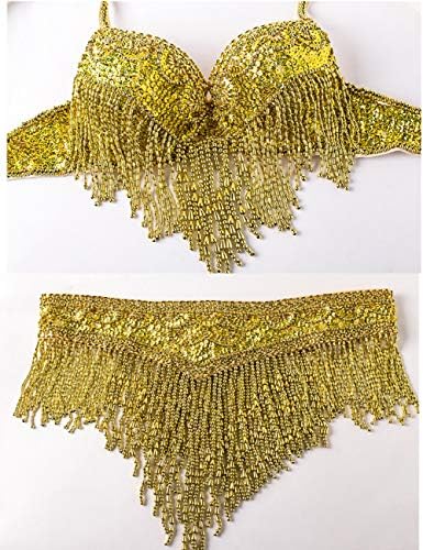 Women Belly Dance Clothes Eastern Style Adjustable 2pcs Costumes for Belly Dance Bra Costume with Necklace