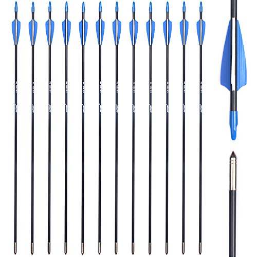 ANTSIR 28" Fiberglass Hunting arrows Spine 700 with Fixed Point fit 20-50 LB for Recurve Bow(12 PACK)