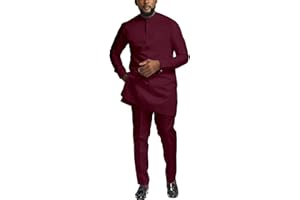 SEA&ALP African Suits for Men Slim Fit Dashiki Long Sleeve Shirt and Pant 2 Piece Attire Traditional Outfits