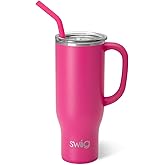 Swig Life 30oz Mega Mug, 30 oz Tumbler with Handle and Straw, Cup Holder Friendly, Dishwasher Safe, Extra Large Insulated Tumbler, Stainless Steel Water Bottle (Hot Pink)