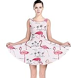 CowCow Colorful Flamingo Bird Pattern Skater Dress, White-L
