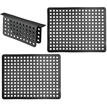 mDesign Decorative Kitchen Plastic Sink Protector Set, Quick Draining - Protect Surfaces and Dishes - Modern Slotted Design - Includes 1 Saddle, 2 Large Mats - Set of 3 - Black