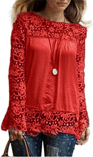 Youngh New Womens Blouses Lace Large Size Long Sleeve Loose Cotton Casual Tops Blouses Shirt