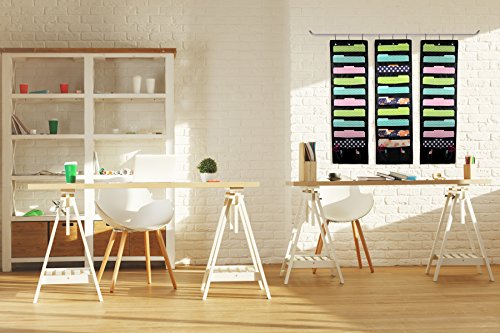 Cascading Hanging File & Folder Holder - Best Organizer for Office Wall, Home & Classroom - Includes: 30 Large Deep Pockets, 6 Small Pockets for Accessories & 9 SS Hooks - Best Storage Pocket Chart