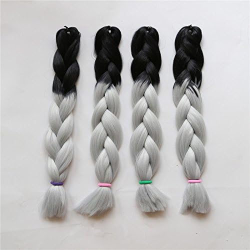 Seashinebeauty Hair Extension Braiding Kanekalon Straight Synthetic Hair Ombre Color 100g 24inch 1Pc(1b/grey)