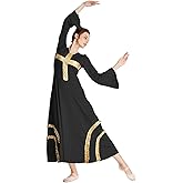 HIHCBF Women Praise Dance Cross Robe Bell Sleeve Worship Dresses Metallic Ruffles Wide Swing Liturgical Lyrical Costume
