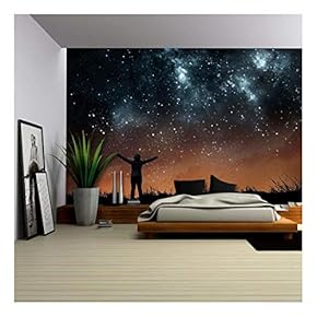Girl Watching The Stars in Night Sky - Removable Wall Mural | Self-Adhesive Large Wallpaper - 66x96 inches