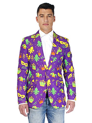 Suitmeister Purple Mardi Gras Long Sleeved Jacket With Funny King Print Of Fabric, Perfect For Carnival-100%, Purple, XX-Large