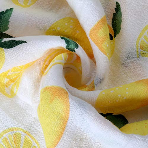 Boy and Girl 100% Cotton Swaddle Blanket, Cute Baby Bamboo Muslin Blankets for Large Size 47 x 47 inches (Lemon)