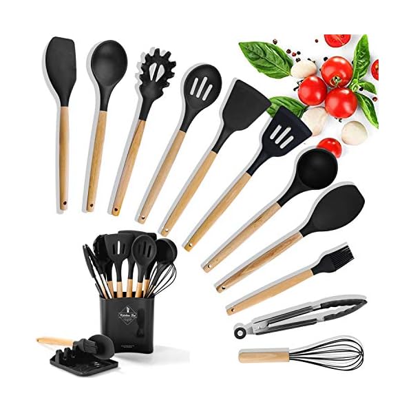 BenRich-Kitchen-Utensils-Set-11-Pcs-Silicone-Cooking-Utensils-Set-Spatula-Set-Turner-Whisks-Spoon-Rest-Utensil-Holders-Heat-Resistant-Kitchen-Tools-and-Gadgets-Accessories-Black Kitchen Utensils Set 11 Pcs, BenRich Silicone Cooking Utensils Set Tools & Gadgets Holders Spatula Turner Whisks Spoon…