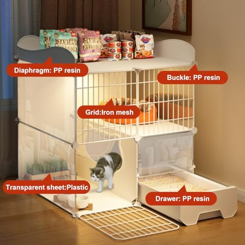 CENXI Cat Cage, Cat home, Premium Indoor Cat Cage with Litter Box, Easy Assembly HD Clear Fence And Sturdy Metal Grid, Keep Your Kitten Safe at Night