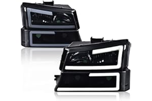 ALLGOOD LED Headlights Assembly,Compatible with Chevy Silverado 1500 2500 3500 HD 2003-2006,Fit Avalanche 1500 2500 03-06(Fits Models without Cladding Only),Smoky Lens Black Housing Clear Reflector