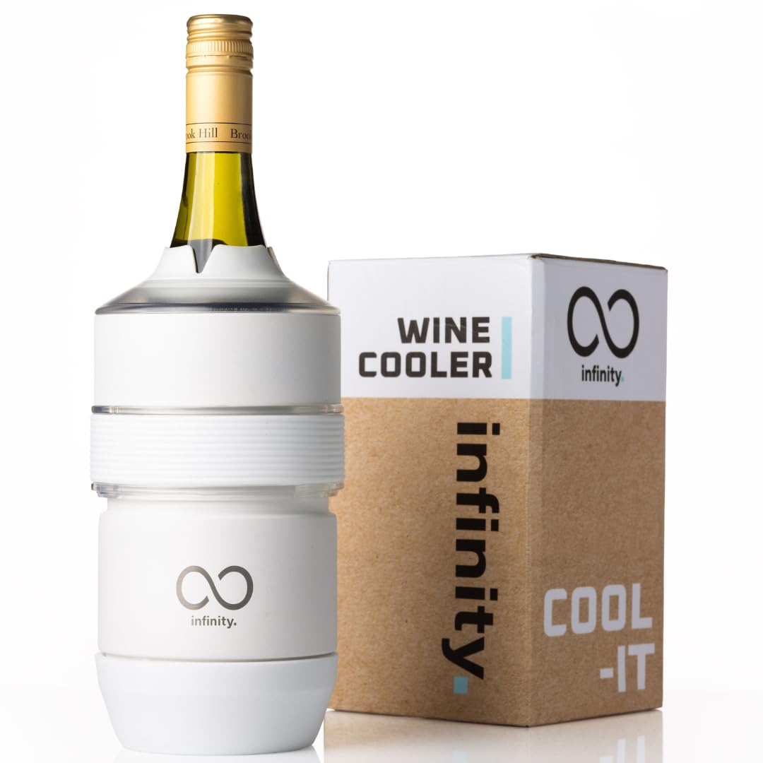 ∞ Infinity WINE COOLER | Long-Lasting Cooling | Secure and Portable | Double Vacuum Insulated Design | Adjustable Fit for Different Sized Bottles | Luxury Drinks Cooler (PORCELAIN WHITE)