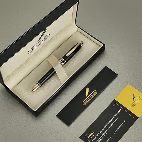 BEILUNER 315 Bolígrafo Roller de Lujo, Acabado en Oro 24K Premiun y Laca Piano Pulida, Set de Regalo Ejecutivo para Profesionales y Graduados, Estilográfica de Oficina Refinada - Negro y Oro