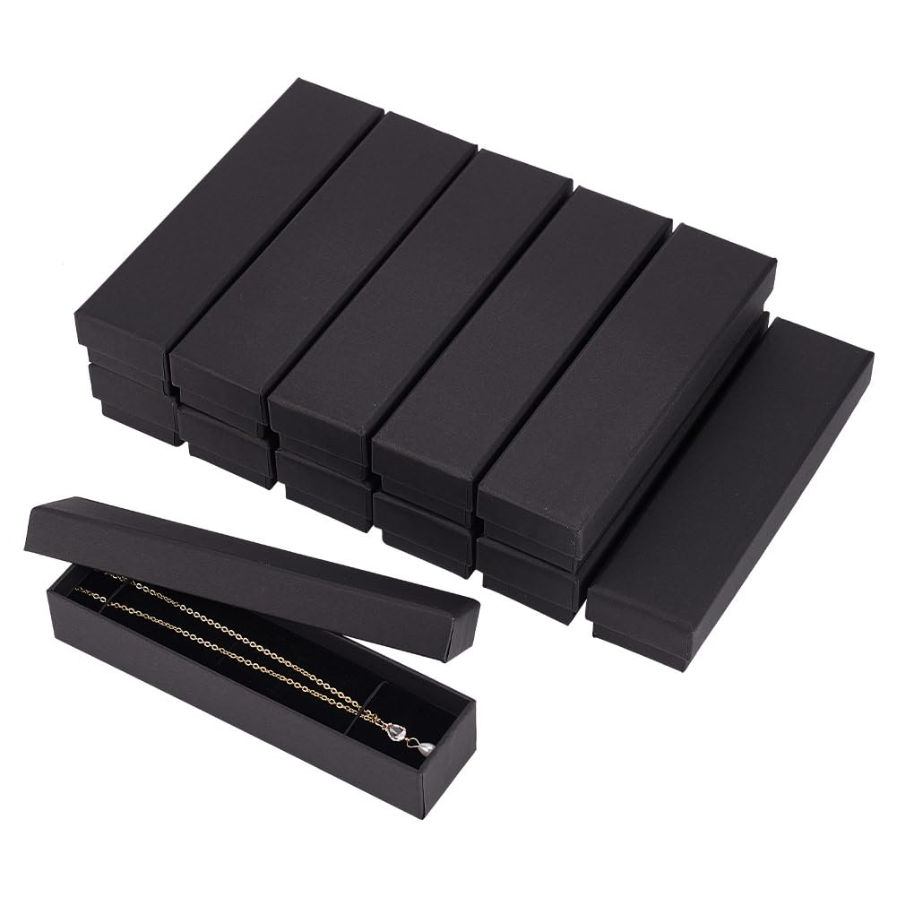 BENECREAT 12 Pack Cardboard Jewellery Box Long Rectangle Gift Box Bracelets Necklace Storage Display Box Case with Sponge for Wedding Party Birthdays DIY Gift Wrapping