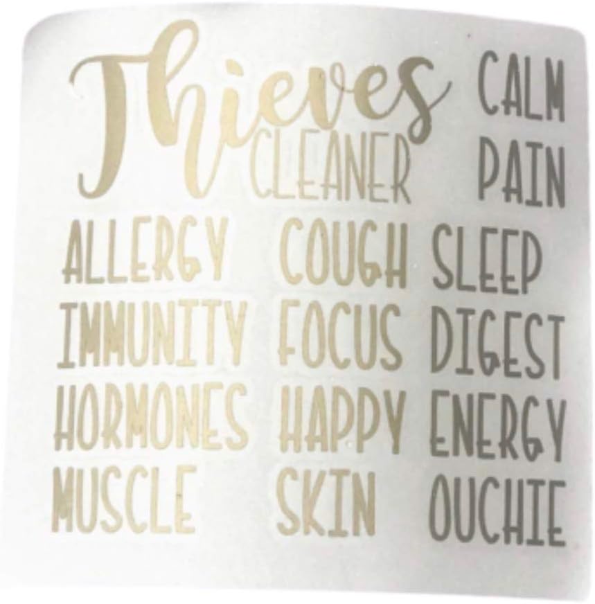 Set of 15 Metallic Gold Permanent Decals Labels for 10ml Roller Bottles and Spray Bottle