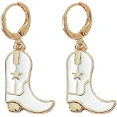 Cute Cowgirl Boot Hat Earrings Enamel Western Cowboy Dangle Drop Earrings