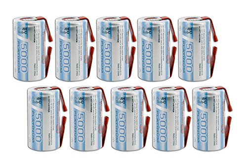 Combo: 10pcs of Tenergy NiMH SubC 5000mAh Flat Top Rechargeable Battery (with Tabs)