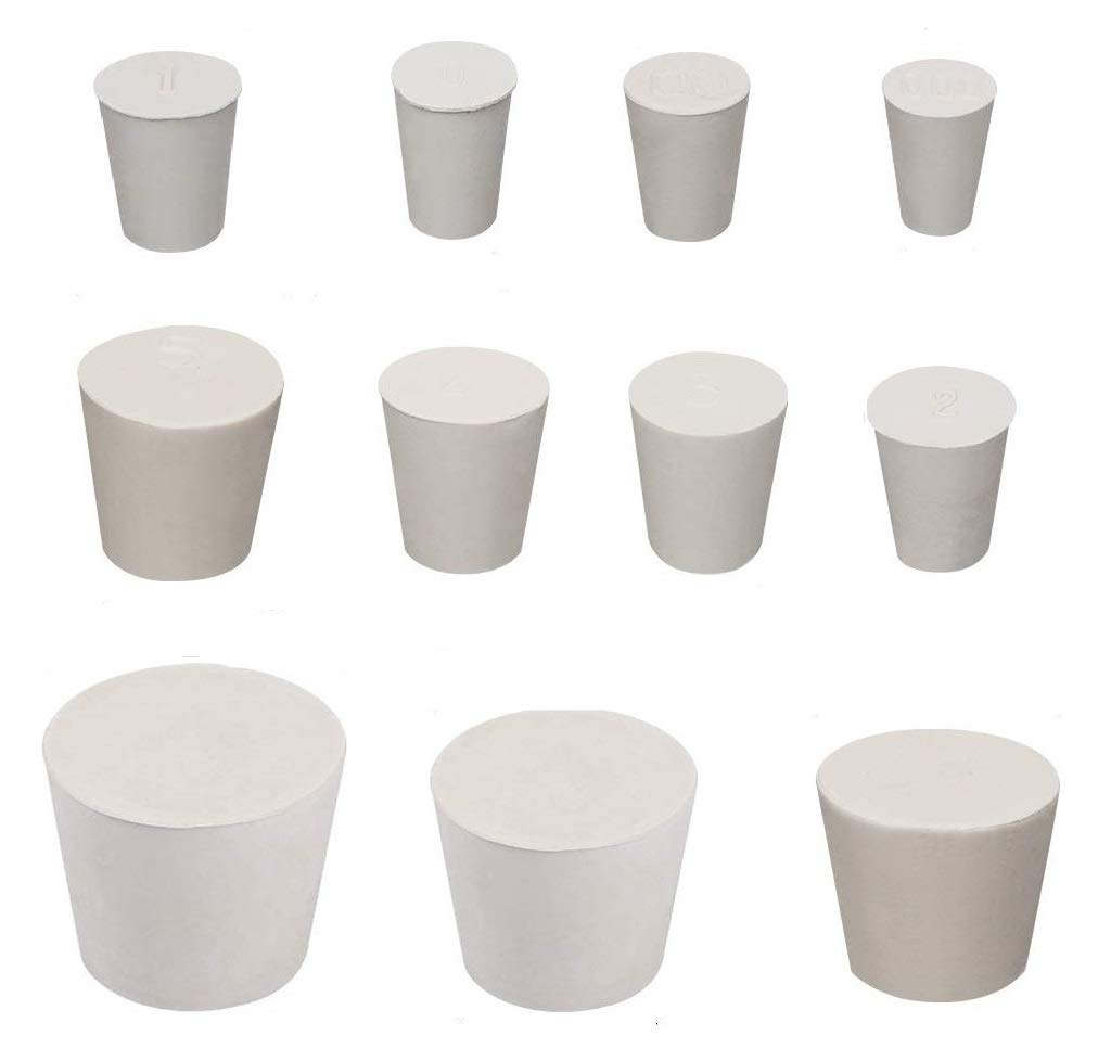 Solid Rubber Stopper, 30 Pack White, Laboratory Plug, Pipe & Tank Sealing Plug - Tapered Hole Bung, Assorted Sizes 000# - 8#
