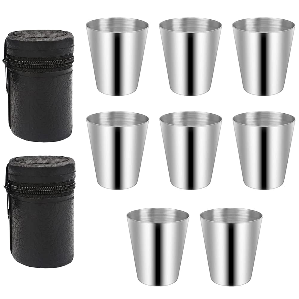 通用 8 Pcs Stainless Steel Shot Cups Metal Shot Glasses 30ml Mini Portable Wine Glass Travel Cup Camping Drinking Glasses Mug Coffee Beer Cup