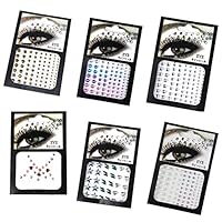 CheeseandU 6Pcs 3D Eyes Body Face Jewelry Acrylic Rhinestone Stickers Glitter Flash Crystal Eyes Temporary Tattoo DIY Nail Art Decorations Fashion Face Stickers for Women Party Festival Accessory