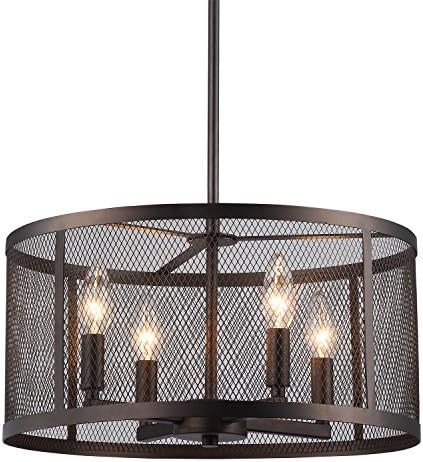 Audra Round Metal Mesh Shade 4-Light Pendant Chandelier Oil-Rubbed Bronz